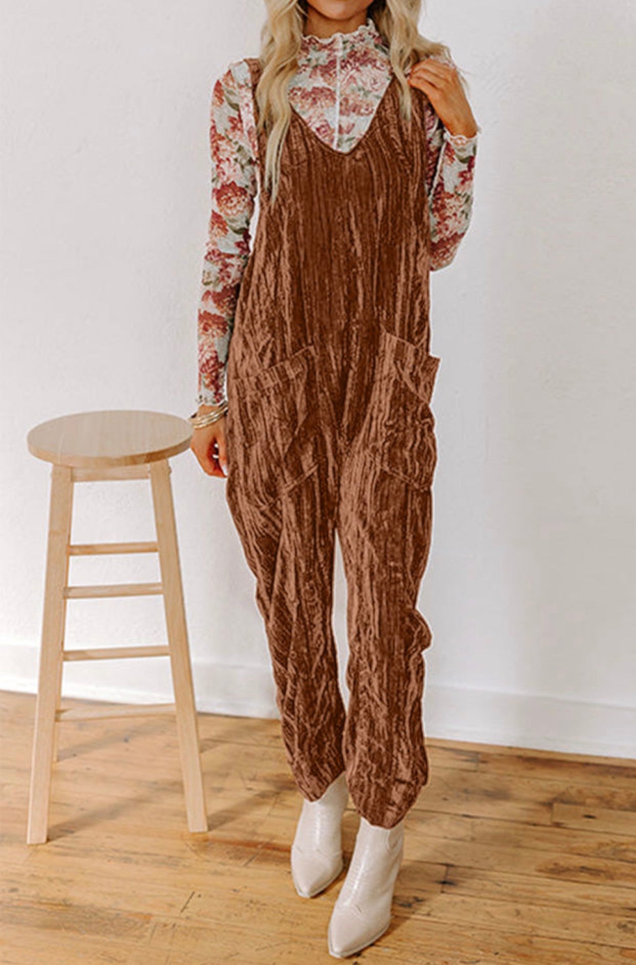 Rust and Rose Velvet Overalls