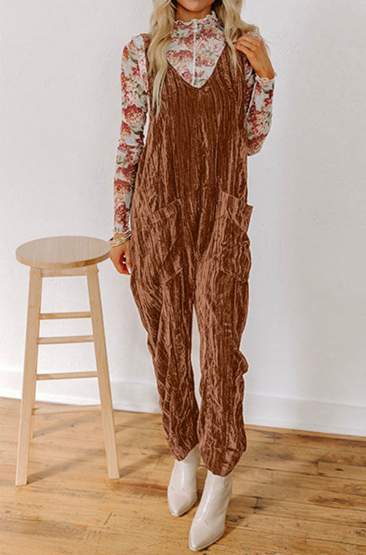 Rust and Rose Velvet Overalls