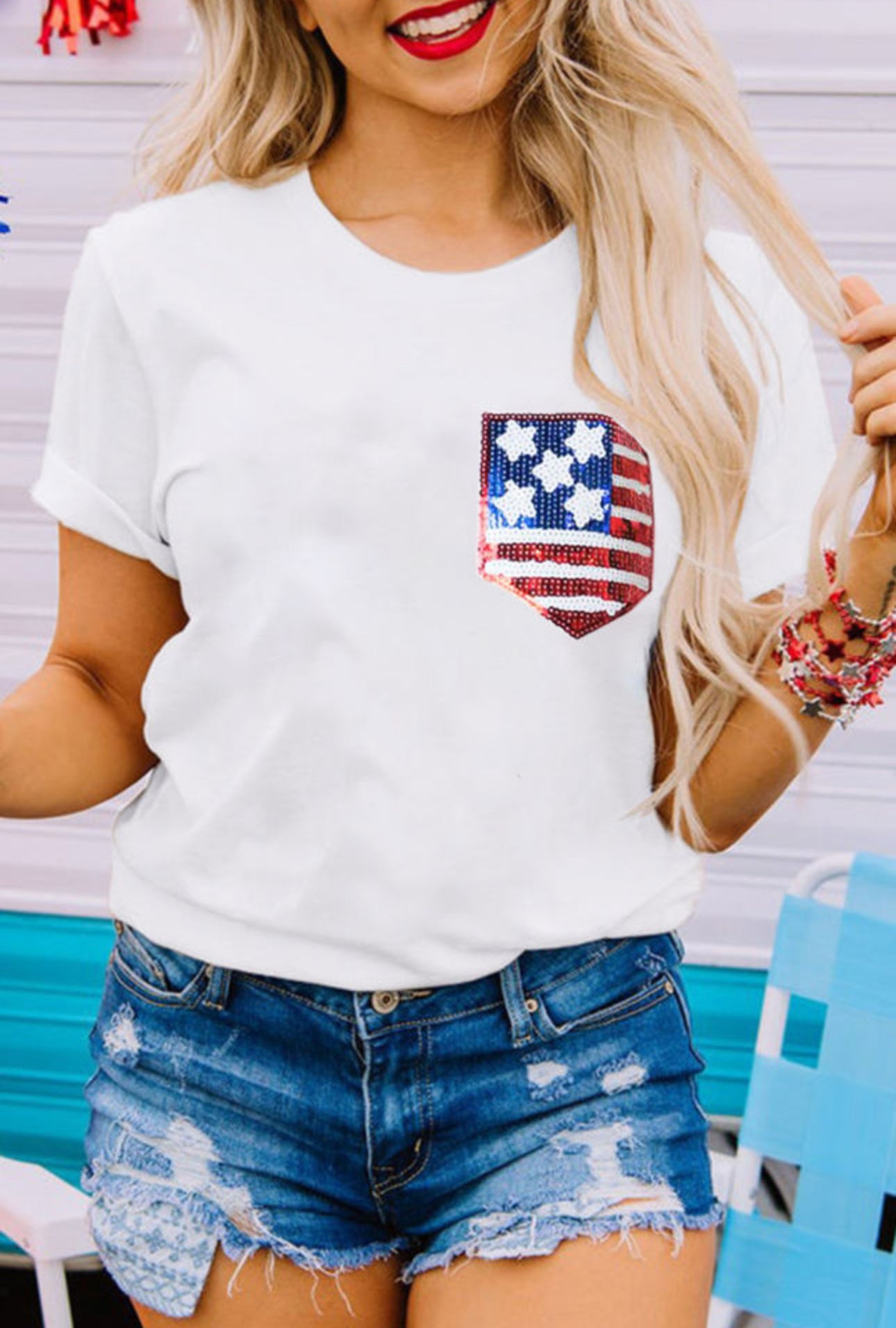 Sequin American Flag Pocket Tee