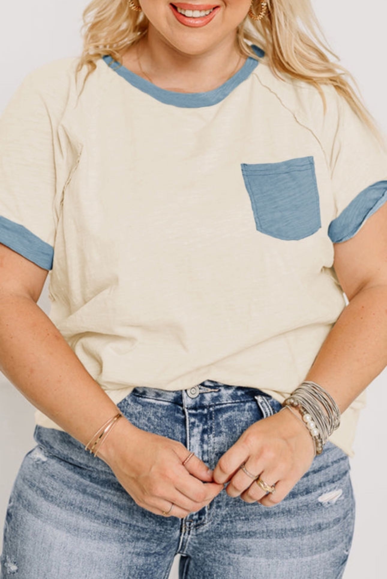 Raw Hem Pocket Tee - Curvy