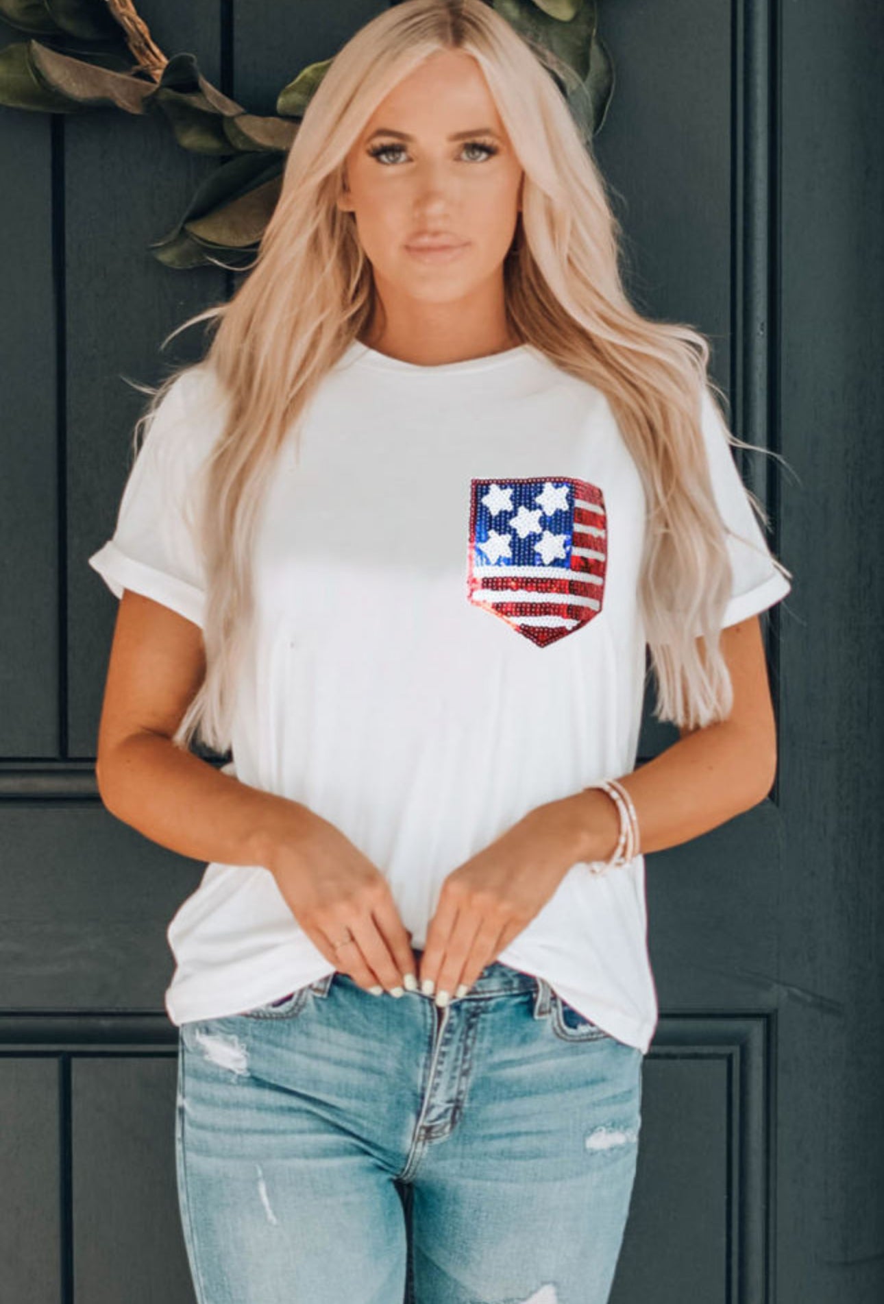 Sequin American Flag Pocket Tee