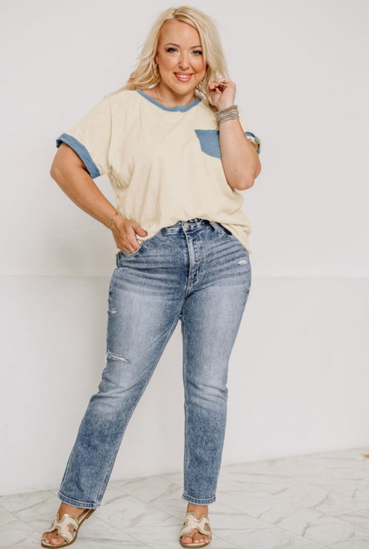Raw Hem Pocket Tee - Curvy