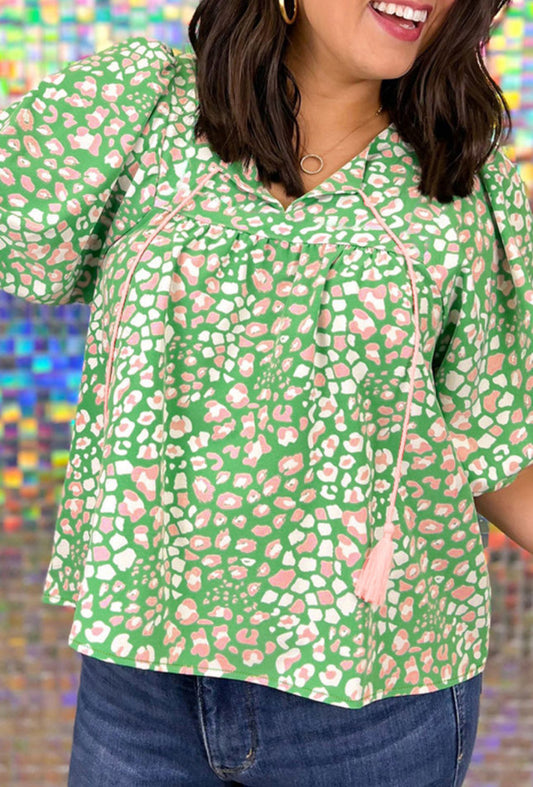 Green Floral Blouse - Curvy