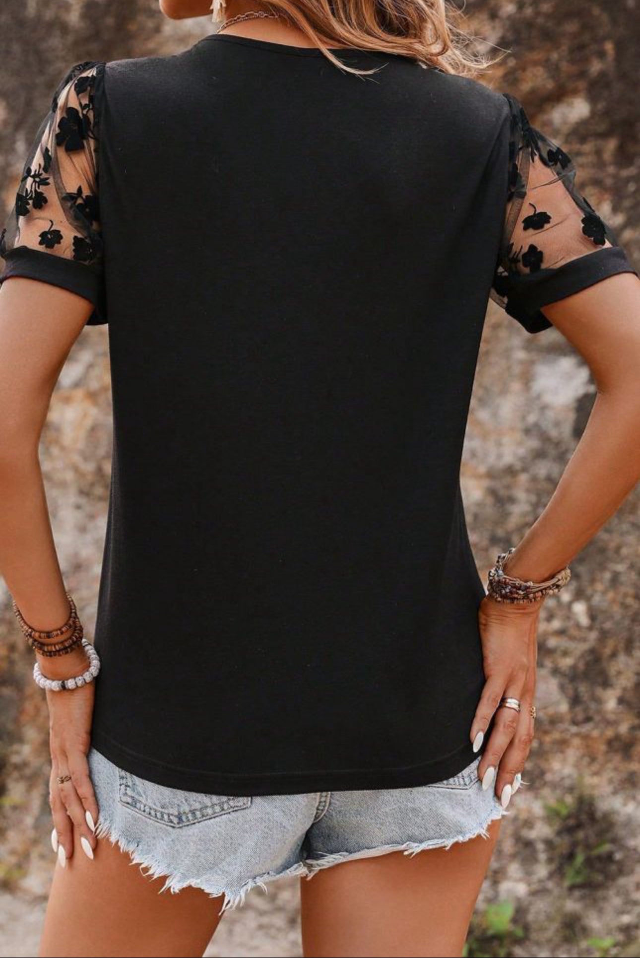 Midnight Sheer Sleeve Tee - Curvy