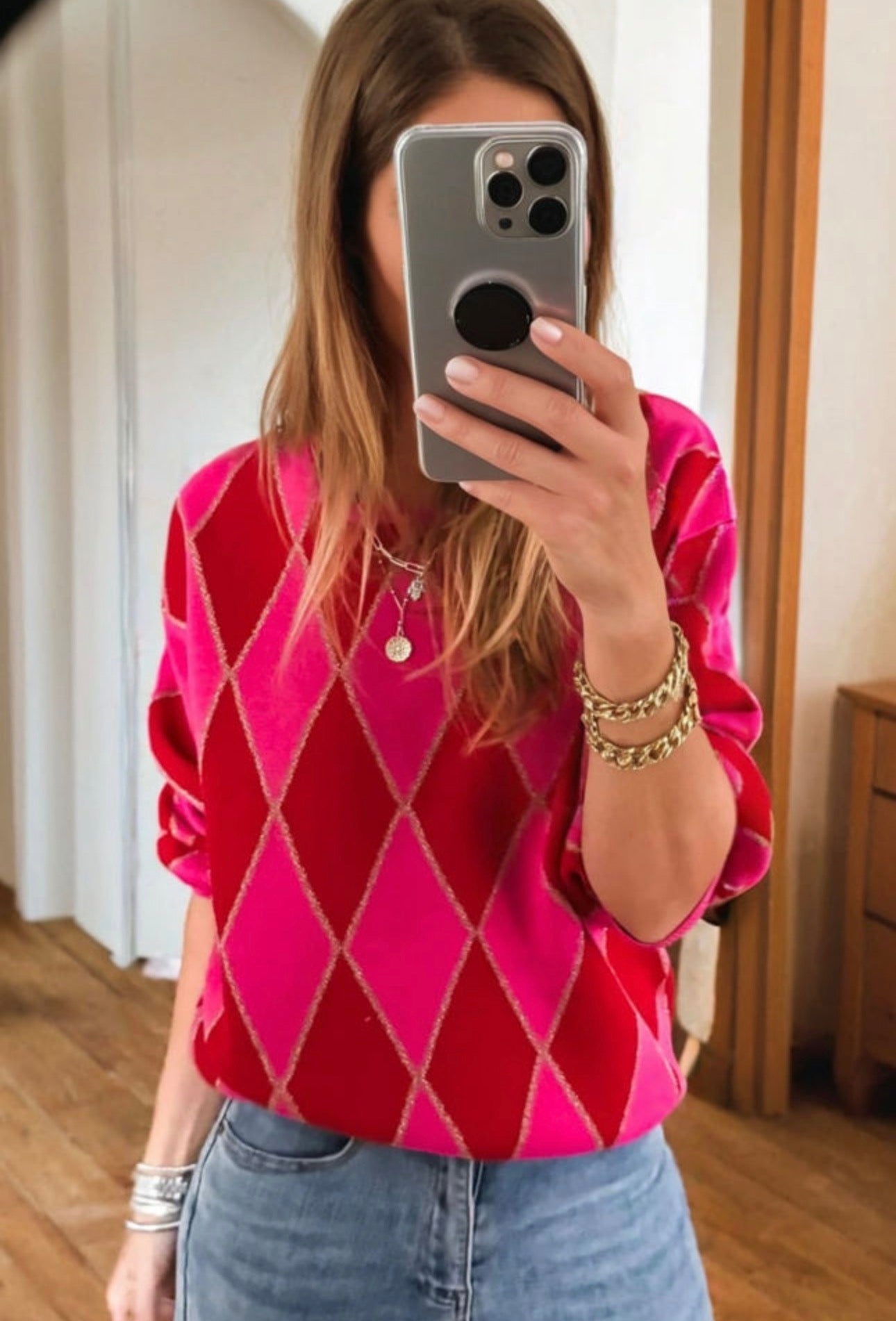 Christmas Glam Argyle Sweater