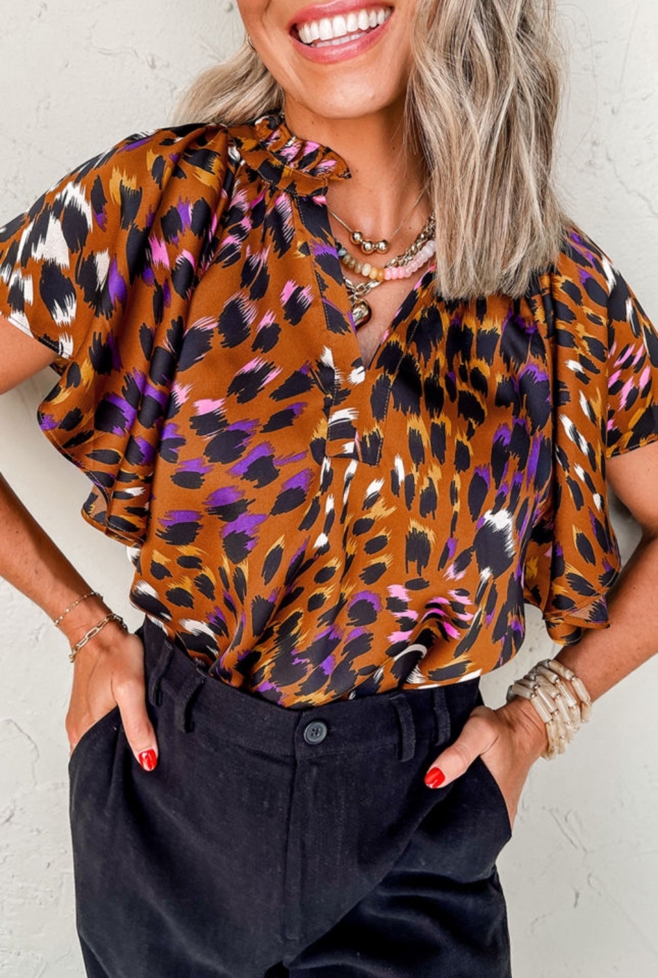 Leopard V-Neck Blouse