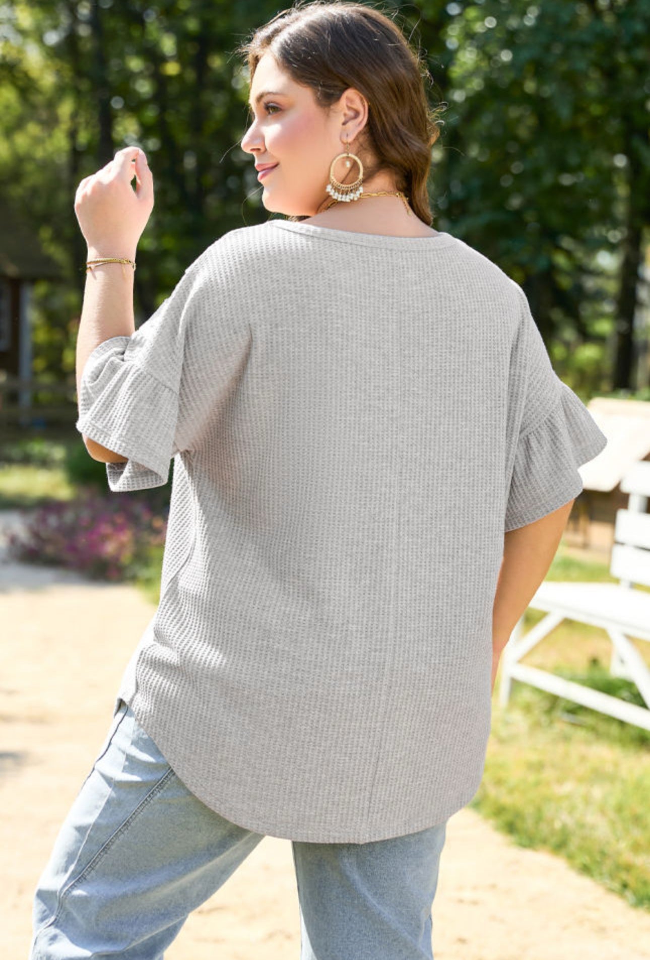 Gray Lace Waffle Top - Curvy