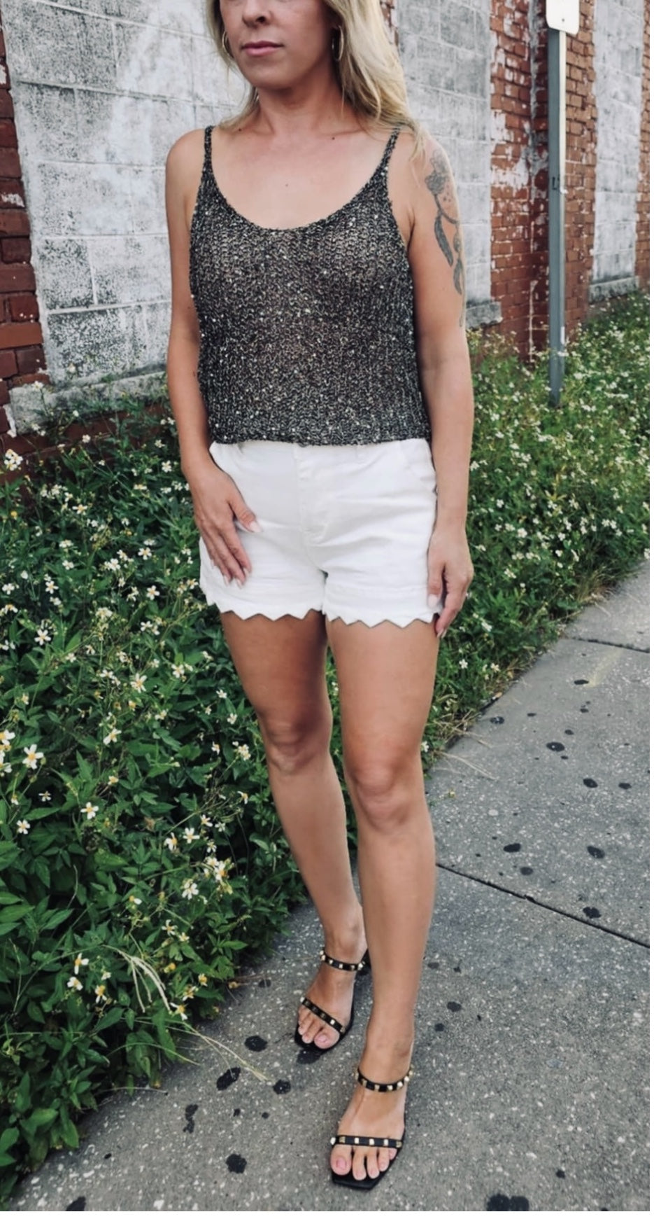 White Scalloped Denim Shorts