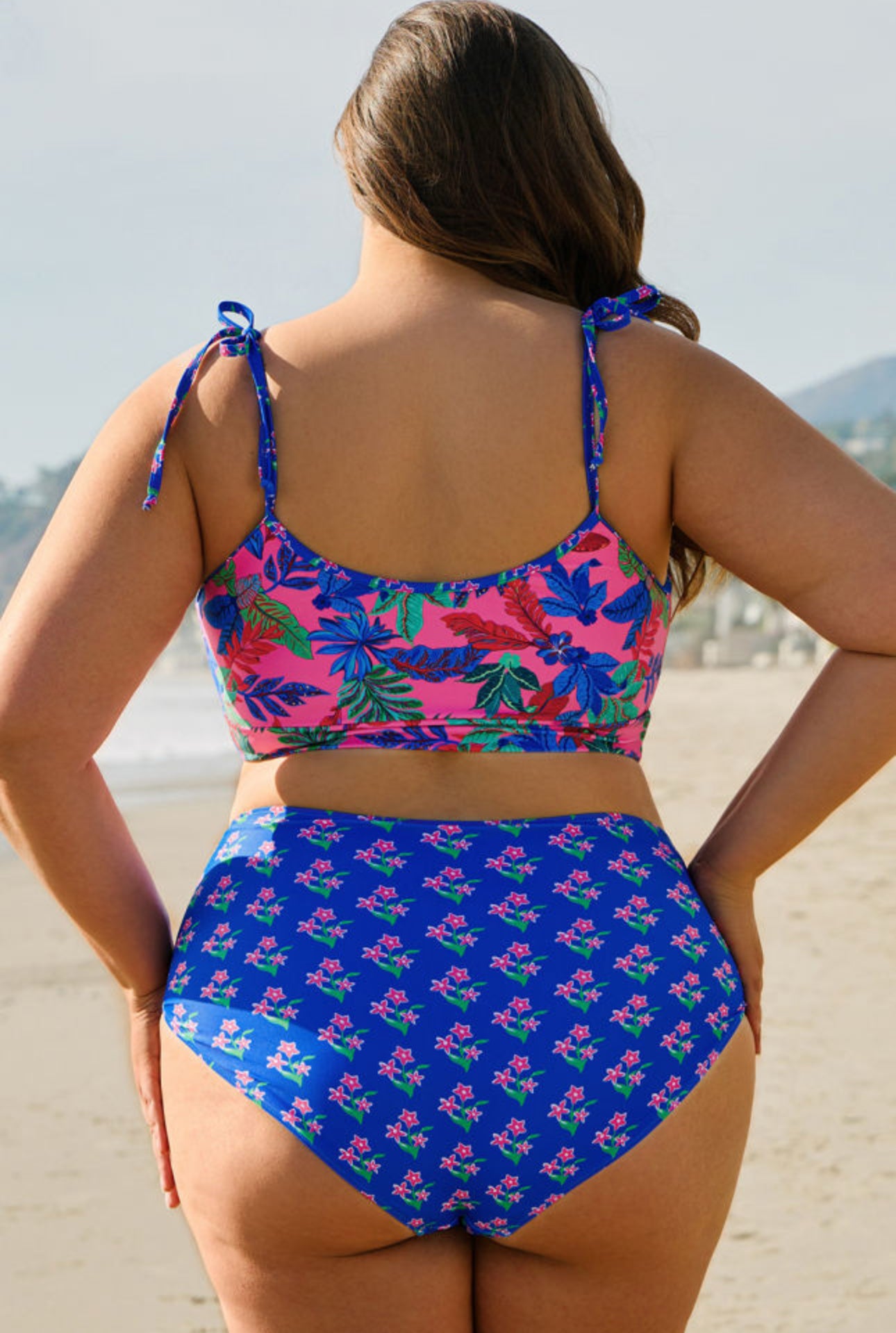 Blue Floral High Waist Bikini - Curvy